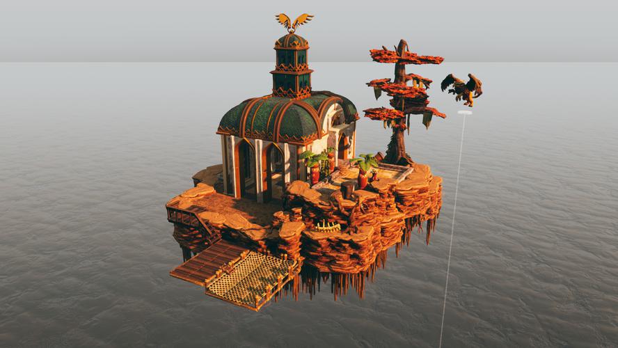 steampunk floating island